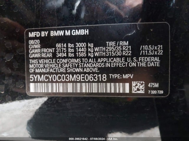 5YMCY0C03M9E06318 BMW X6 M