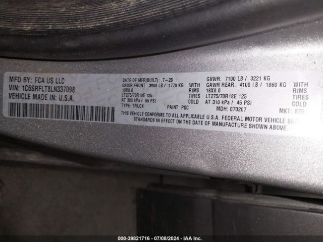 1C6SRFLT8LN337098 RAM 1500 Rebel  4x4 5'7 Box