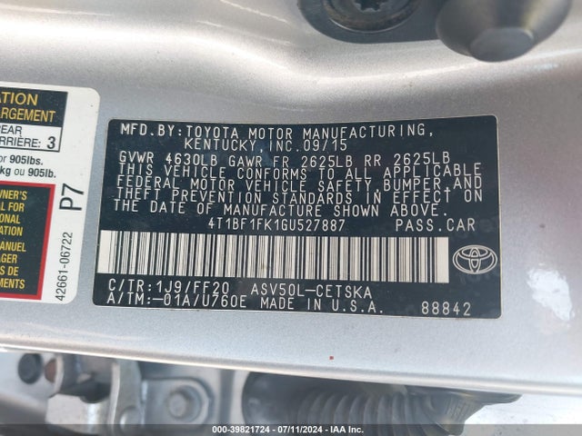 Toyota CAMRY SE 2016 4T1BF1FK1GU527887 Image 9