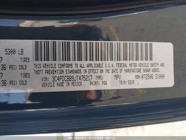 Dodge Journey Sxt 2018 3C4PDCBB9JT475217 Image 9