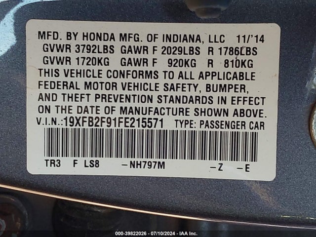 Honda Civic Ex-l 2015 19XFB2F91FE215571 Image 9
