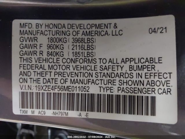 19XZE4F56ME011052 Honda INSIGHT EX