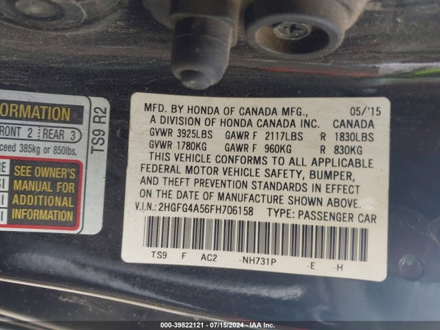 Honda CIVIC SI 2015 2HGFG4A56FH706158 Image 9