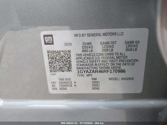 1GYAZAR46RF170986 Cadillac Xt4 Fwd Luxury