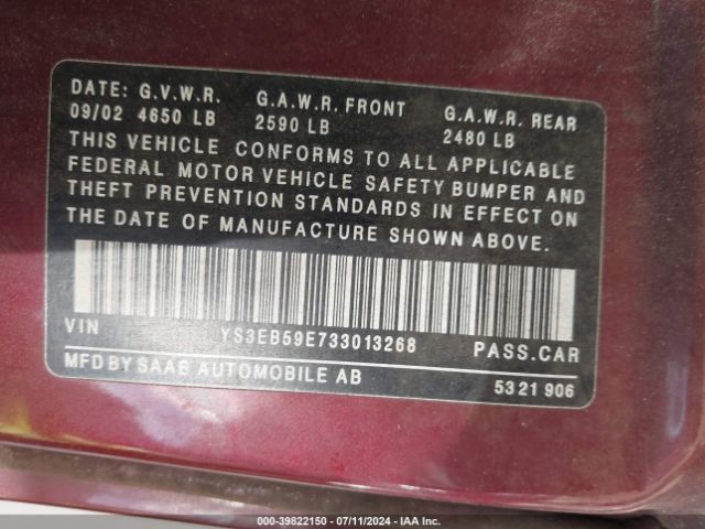 2003 SAAB 9-5 YS3EB59E733013268 Photo 8