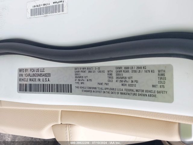 1C4RJJBG5N8548220 Jeep Grand Cherokee L Limited 4x2