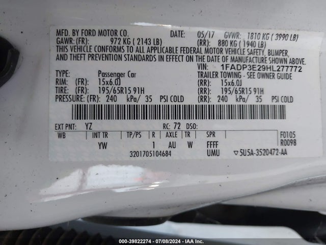 Ford FOCUS S 2017 1FADP3E29HL277772 Image 9