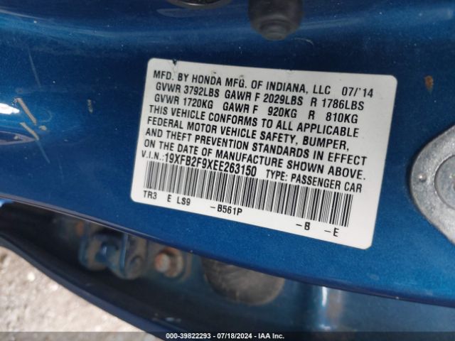 19XFB2F9XEE263150 Honda Civic Ex-l