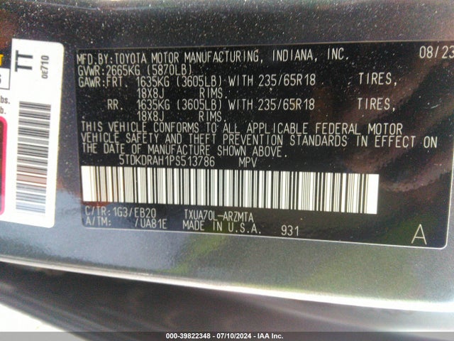 Toyota Highlander Xle 2023 5TDKDRAH1PS513786 Image 9
