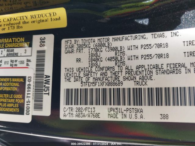 5TFEM5F1XFX088689 Toyota Tundra Sr5 4.6l V8