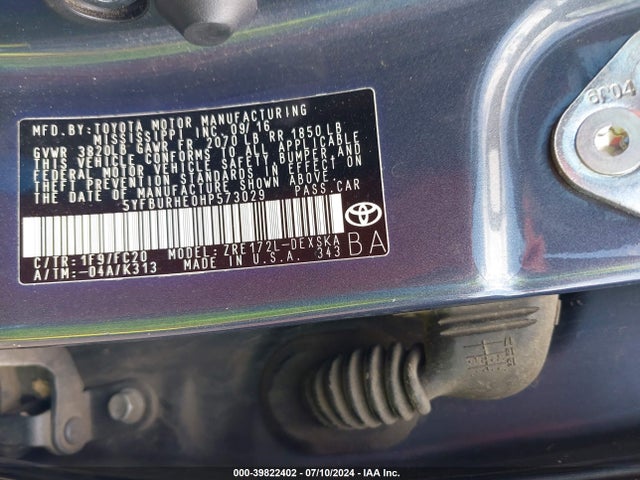 Toyota COROLLA SE 2017 5YFBURHE0HP573029 Image 9