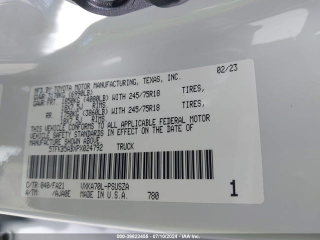 Toyota Tundra Sr 2023 5TFKB5ABXPX024792 Image 9