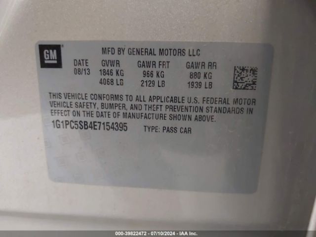 1G1PC5SB4E7154395 Chevrolet Cruze 1lt Auto