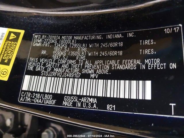 Toyota Highlander Xle 2018 5TDJZRFH2JS489107 Image 9
