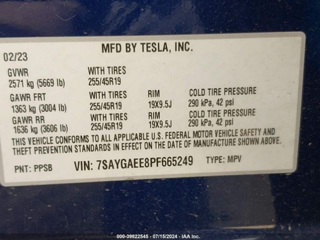 7SAYGAEE8PF665249 Tesla Model Y Awd/long Range Dual Motor All-wheel Drive