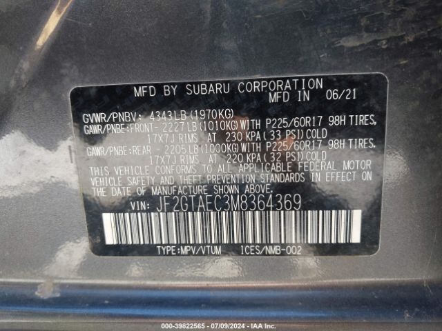 JF2GTAEC3M8364369 Subaru Crosstrek Premium