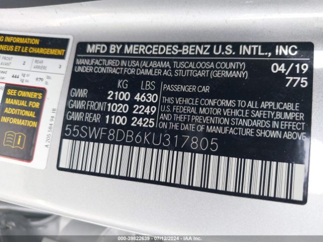 55SWF8DB6KU317805 Mercedes-Benz C 300