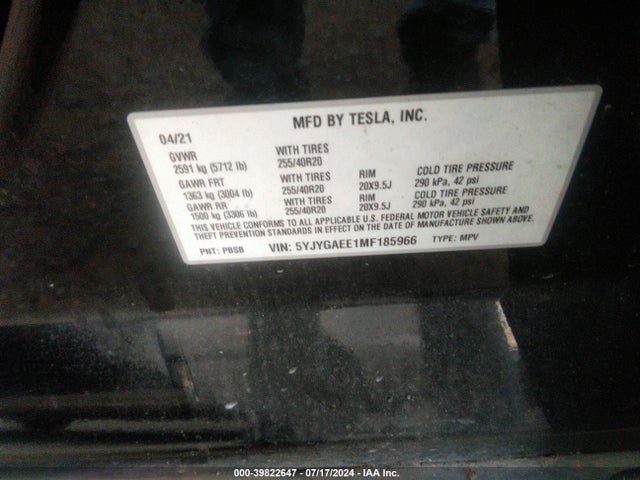 2021 TESLA MODEL Y 5YJYGAEE1MF185966 Photo 8