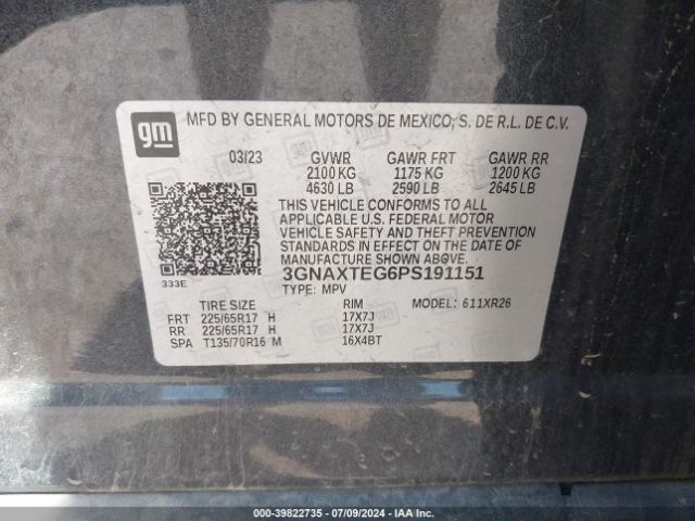 3GNAXTEG6PS191151 Chevrolet Equinox Awd 2fl