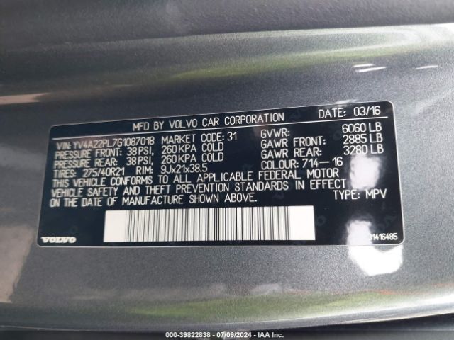 YV4A22PL7G1087018 Volvo Xc90 T6 Inscription