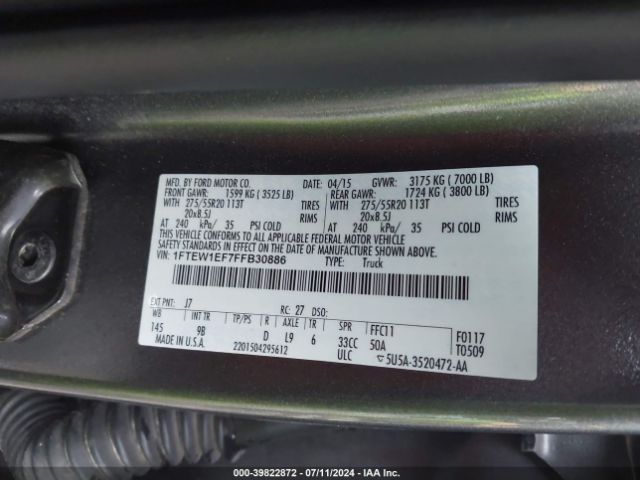 1FTEW1EF7FFB30886 Ford F-150 Platinum