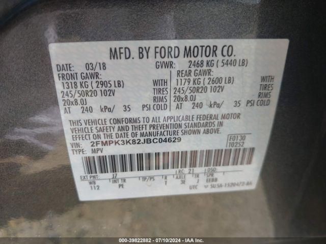 2FMPK3K82JBC04629 Ford Edge Titanium