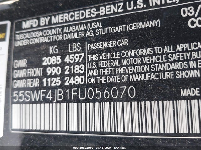 55SWF4JB1FU056070 Mercedes-Benz C 300 Luxury/sport