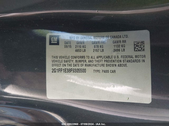 Chevrolet Camaro 2lt 2015 2G1FF1E38F9305500 Image 9
