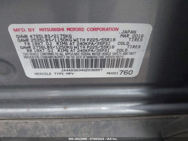 JA4AD3A34GZ036857 Mitsubishi Outlander Sel