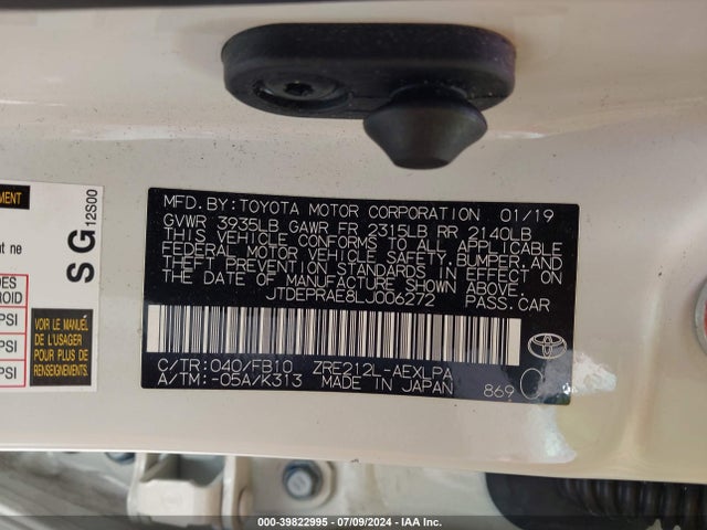 Toyota COROLLA LE 2020 JTDEPRAE8LJ006272 Image 9