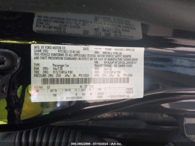 Ford FOCUS SE 2016 1FADP3F25GL250517 Image 9
