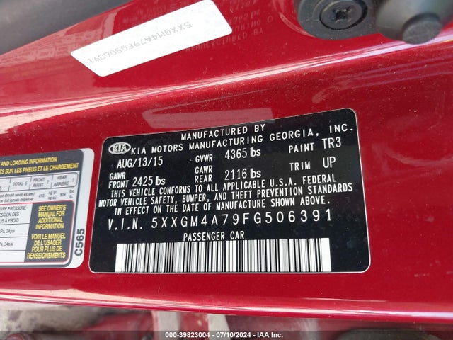 KIA Optima Lx 2015 5XXGM4A79FG506391 Image 9