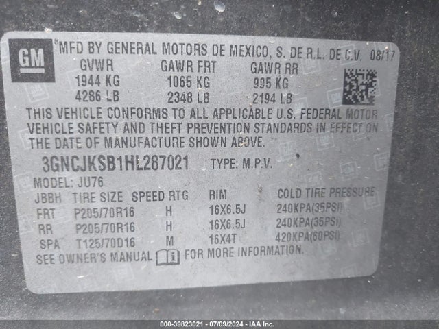 Chevrolet TRAX LS 2017 3GNCJKSB1HL287021 Image 9