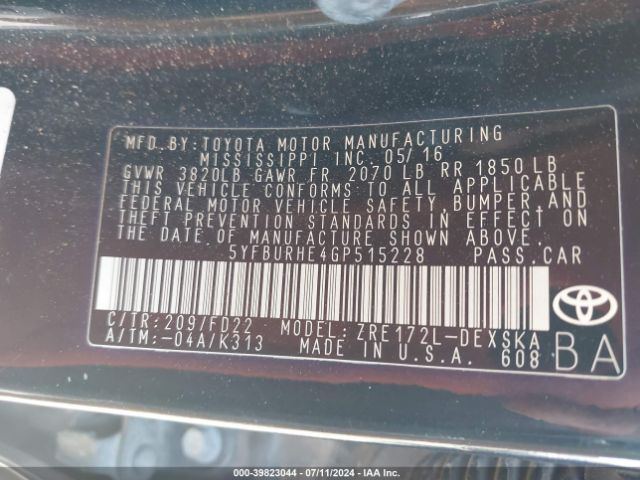 5YFBURHE4GP515228 Toyota Corolla S Plus
