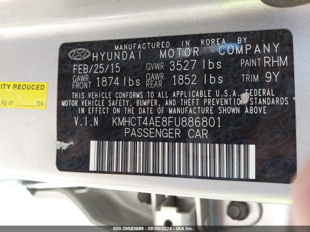 Hyundai ACCENT GLS 2015 KMHCT4AE8FU886801 Image 9
