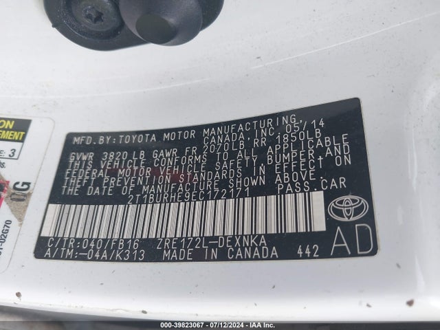 Toyota COROLLA LE 2014 2T1BURHE9EC172171 Image 9