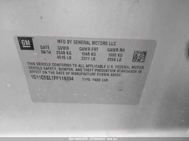 Chevrolet MALIBU 1LT 2015 1G11C5SL1FF118394 Image 9