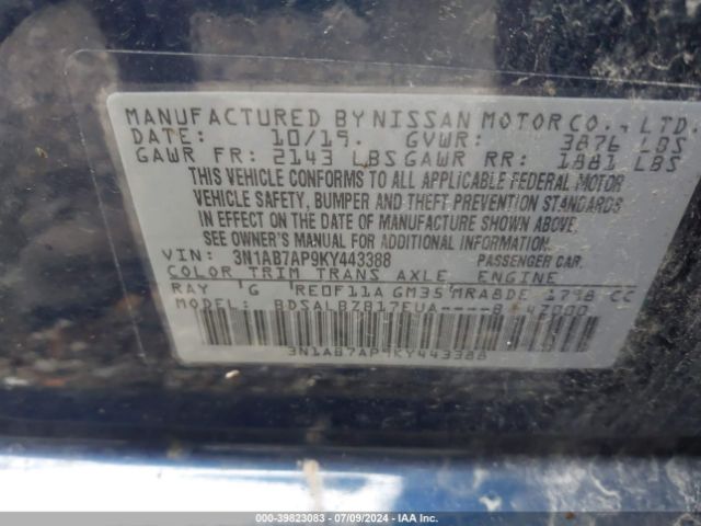 3N1AB7AP9KY443388 Nissan SENTRA S