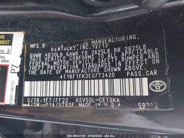 Toyota CAMRY SE 2014 4T1BF1FK3EU773420 Image 9