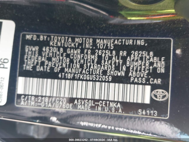 Toyota CAMRY LE 2016 4T1BF1FK0GU532059 Image 9