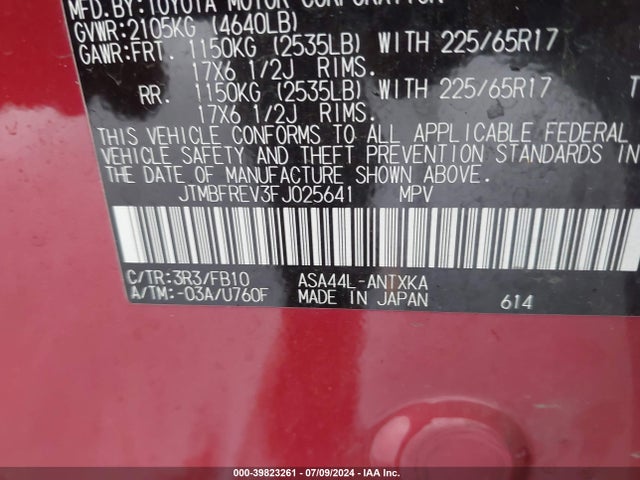 Toyota RAV4 LE 2015 JTMBFREV3FJ025641 Image 9