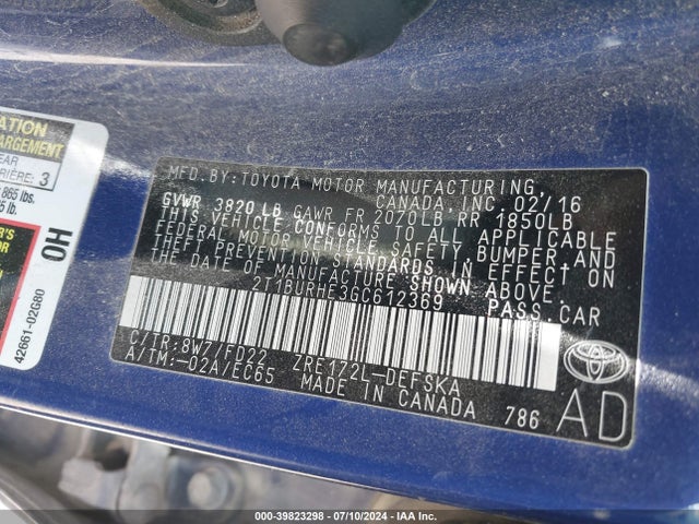 Toyota Corolla S Plus 2016 2T1BURHE3GC612369 Image 9