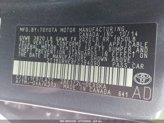 Toyota Corolla S Premium 2015 2T1BURHE8FC284090 Image 9