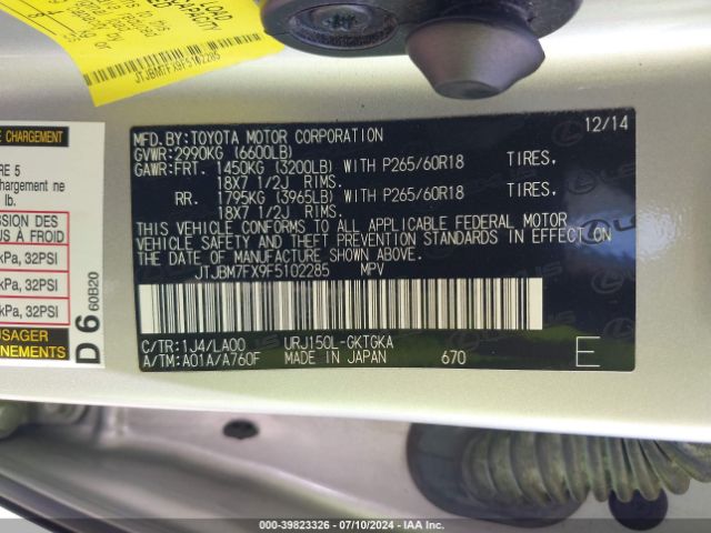 JTJBM7FX9F5102285 Lexus 460