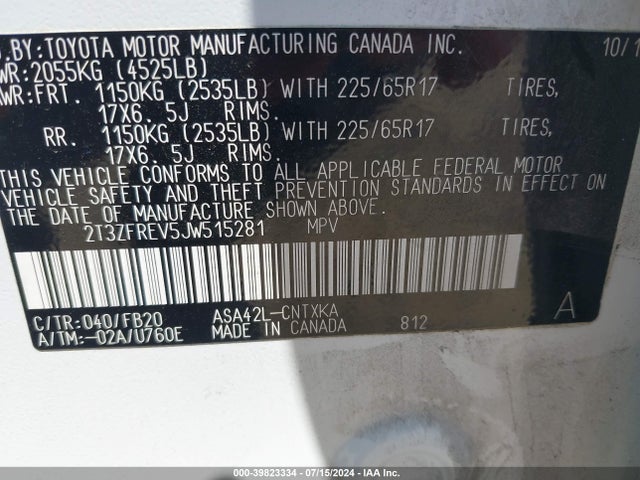 Toyota RAV4 LE 2018 2T3ZFREV5JW515281 Image 9