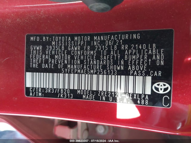Toyota COROLLA LE 2021 5YFEPMAE5MP256133 Image 9