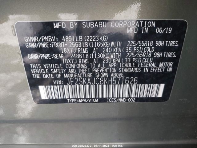 JF2SKAUC8KH571626 Subaru Forester Limited
