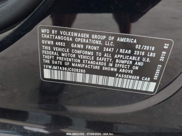 1VWJM7A36JC028280 Volkswagen Passat 3.6l V6 Gt