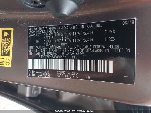 Toyota Highlander Limited Platinum 2018 5TDDZRFH6JS890432 Image 9