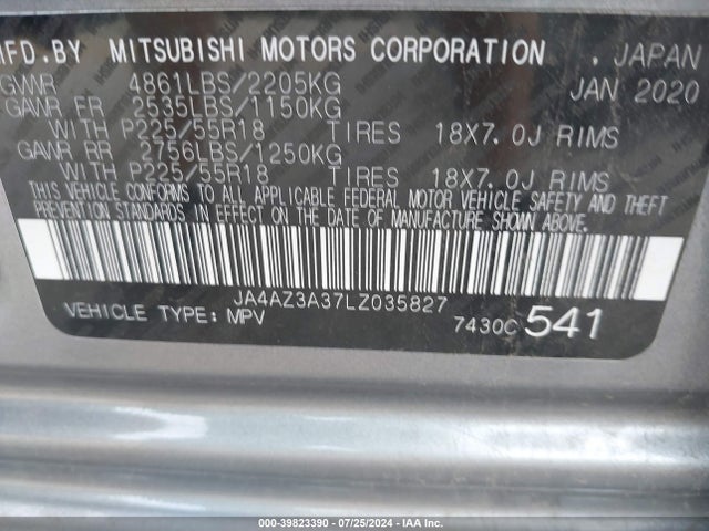 2020 MITSUBISHI OUTLANDER JA4AZ3A37LZ035827 Photo 8